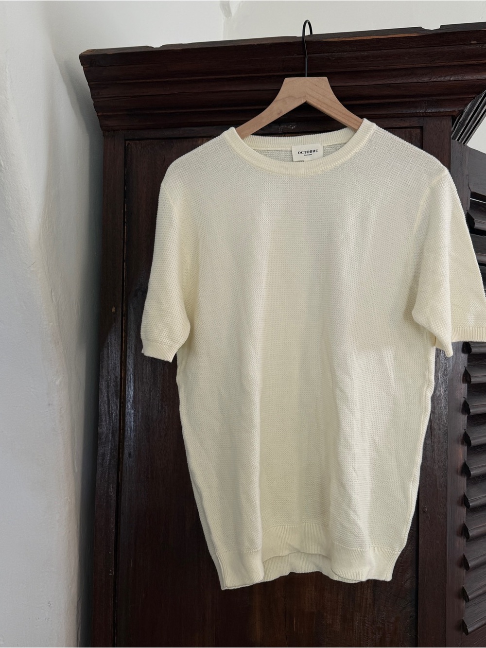 Octobre Light Cream Knit Short-Sleeve Sweater